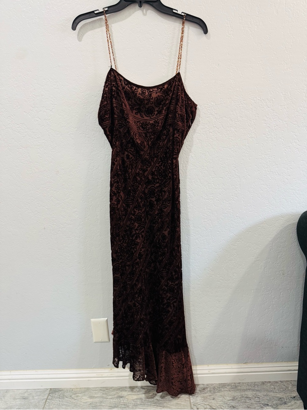 Vintage Y2K ECI New York Silk Blend Burnout Velvet Beaded Brown Whimsigoth Dress - Picture 2 of 8